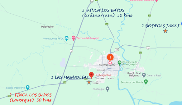 mapa ubicación bodegas rutas del vino gualeguaychú